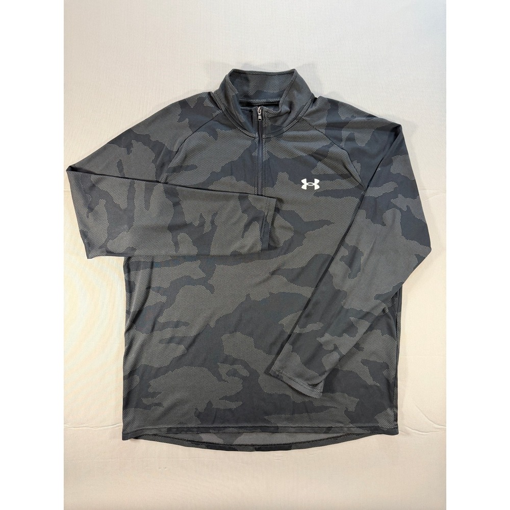 Under Armour Mens XL Gray Camo Quarter Zip Pullover Loose Fit Training Top